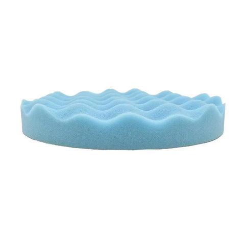 8 Inch Blue Ultra Soft Foam Buffing Pad For Auto Detailing And Paint Correction Heavy Duty Polish Tool with wavy design.