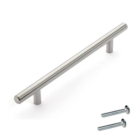 European Style Bar Pull Eight And Three Quarters Inch Length Satin Nickel Finish Cabinet Hardware with mounting screws