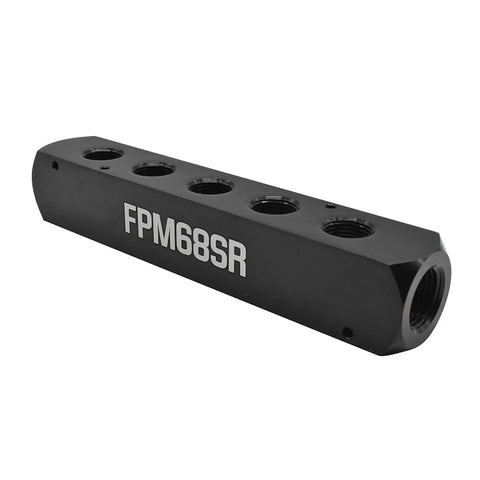 Aluminum Rectangle Pneumatic Manifold With Two Inlets And Five Outlets, Black Anodized Finish, Heavy Duty Air Distribution Block