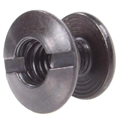 Black Half Inch Chicago Screws With Rubber Washers Kickass Flat Head Through Hole Fasteners For DIY Kydex Leather Holster Knife Sheath Crafting And Belt Clip Projects No Sweat Assembly Top Shelf Gear Up Your EDC Game Today, detailed view of screw post.