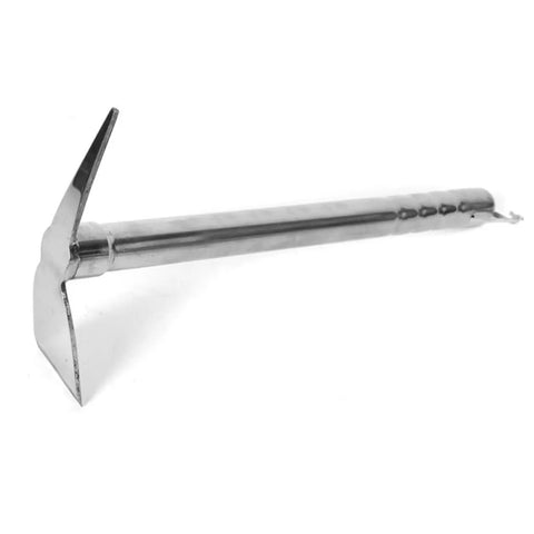 Double Hoe Garden Tool For Weeding And Planting Stainless Steel Lightweight And Portable Grab And Go Weeder, shown in side view.