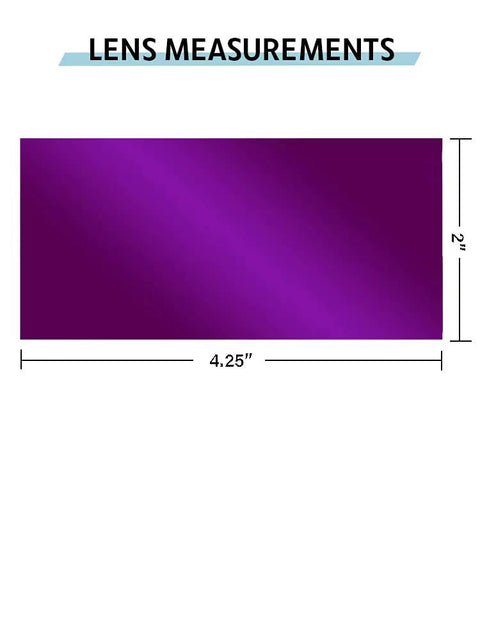 Magenta Drop In Welding Lens 2 X 4.25 Inch for Arc Welding Flare Reduction and Enhanced Color Clarity with dimensions shown