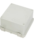 IP65 Waterproof ABS Junction Box With Hinged Lid Built Tough For Outdoor Electrical Projects, Dustproof Enclosure, 2 Cable Glands, 5.9x5.9x3.5 Inch, 150x150x90 Millimeters, Gray, closed top view