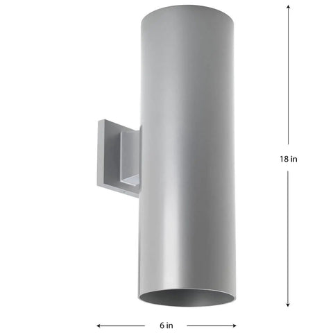 6 Inch Cylinder Outdoor Wall Sconce Two Light Up And Down Slick Modern Exterior And Interior Lighting Aluminum Construction Metallic Gray For Porch Patio Deck Weather Resistant with dimensions