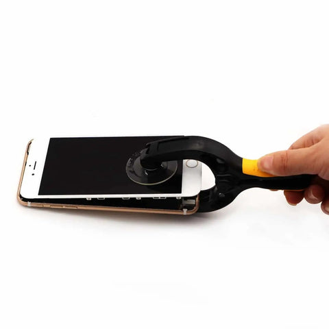 18 In 1 Phone Screen Repair Kit With Suction Cup Pliers lifting an iPhone screen for repair.