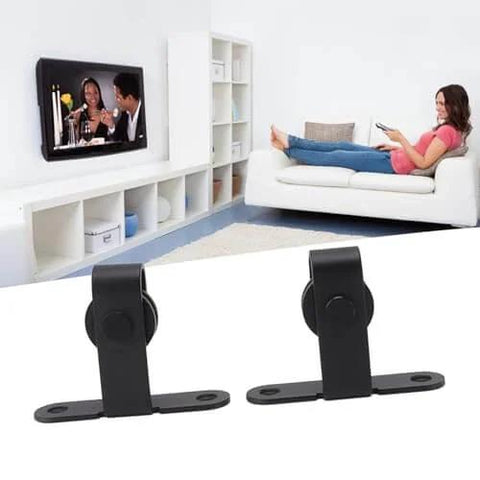 Ultra Quiet Mini Cabinet Barn Door Hardware Kit For Double Sliding Door Track Roller System displayed in a living room