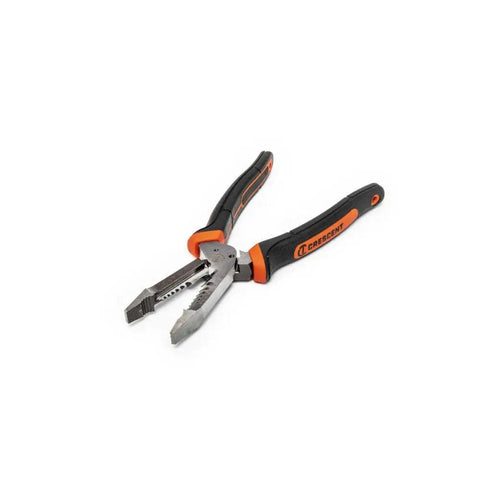 Heavy Duty 8 Inch Wire Stripper Tool With Integrated Shear Cut Cutter And Drop Forged Steel Blades And TPR Grips open view