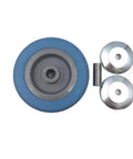 Heavy Duty 3 Inch Rubber Swivel Caster Wheels With Universal M12 Stem Plate Smooth Rolling Castors For Home Furniture Plant Stand And Cart Rock Solid Floor Friendly Top Shelf Hassle Free Install showing blue rubber wheel and metal components.