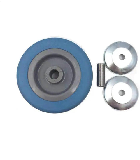 Heavy Duty 3 Inch Rubber Swivel Caster Wheels With Universal M12 Stem Plate Smooth Rolling Castors For Home Furniture Plant Stand And Cart Rock Solid Floor Friendly Top Shelf Hassle Free Install showing blue rubber wheel and metal components.