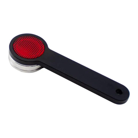 Pro Grade Portable Ophthalmic Prisms Tester for Strabismus, black handle with red rotating Maddox rod, side view