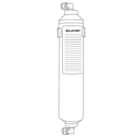 Diagram of Aqua Sentry Inline Replacement Filter for Water Coolers and Fountains with Quick Disconnect Fittings, cylindrical shape.