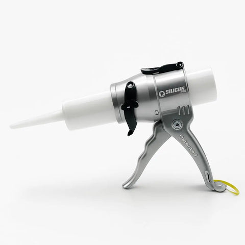 Side view of Pro Grade Compact 24:1 Caulking Gun With No Drip, Patent Design For Pros, Ultra Lightweight Aluminum Frame.