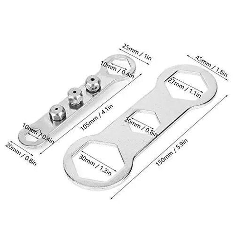 Heavy Duty Electric Rivet Gun Adapter for Cordless Drills with 4 Swappable Heads and Wrenches, two steel wrenches displayed.