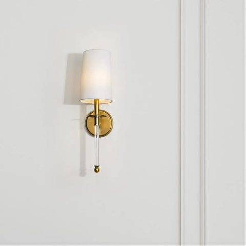 One Light Wall Sconce 808-1S-RB-WH Brass Finish, Dope Transitional Coastal Style With Sleek Linear Silhouette on white wall