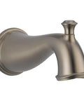 Cassidy Tub Spout With Pull Up Diverter Stainless Finish Replacement Part Easy Install Durable Brass Body Leak Resistant Water Control Classic Look For Modern Bathrooms in brushed metal