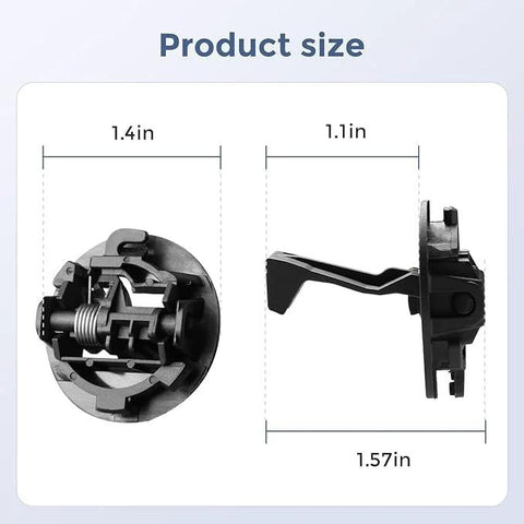 Two-pack black plastic washer lid strike set with front round latch and side lever; compatible with Whirlpool/Maytag.