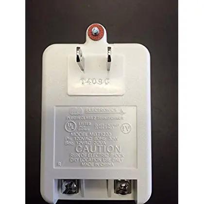 Close-up of Class II Transformer 12 Volt AC 20 VA for Alarm Systems and Security Cams UL CSA Approved Two Pack MGT1220