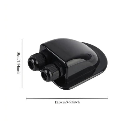 Heavy Duty 2 Pack Dual Hole Solar Cable Gland Junction Box Built From Rock Solid Abs With Badass Weatherproof Seal For Road Ready Rv Boat Marine And Automotive Solar Panel Brackets In Black, side view with dimensions.