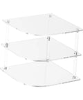 Acrylic Corner Shelf Cabinet 3 Tier Plate Rack Storage Organizer For Cups Dishes And Water Glasses In Clear Material, Side View