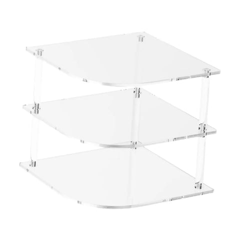 Acrylic Corner Shelf Cabinet 3 Tier Plate Rack Storage Organizer For Cups Dishes And Water Glasses In Clear Material, Side View