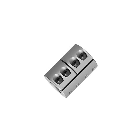 Beefy Aluminum Shaft Coupler D32 By L45mm Clamp With 8mm To 15mm Bore And M5 Screws for CNC machines and 3D printers, side view.