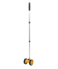 YDuupxe Measuring Wheel Dual 4in 0-9999.9m 0.5% Accuracy Tool, featuring sturdy yellow wheels and a telescoping aluminum handle.