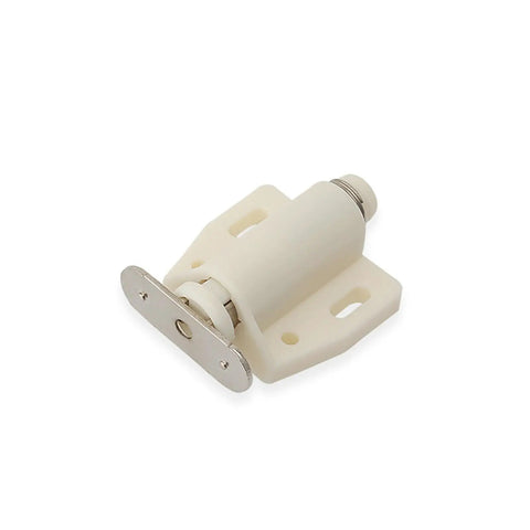 Close-up of a beige magnetic touch latch from the 4 Pack Magnetic Latches For Cabinet Doors Single Press To Open Touch Latches With Rebound Magnet
