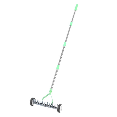 15 Inch Roller Dethatcher Rake With Ergonomic Handle For Lawn Aeration And Thatch Removal Carbon Steel Tool For Deep Soil Loosening