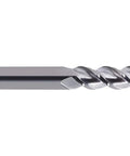 Carbide End Mill For Aluminum 3 Flute 45 Degree Helix Regular Length Square End Uncoated 4 Inch Length 3 Quarter Inch Diameter Built For High Velocity Milling Smooth Cuts And Boss Chip Evacuation, side view