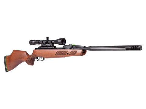 Swarm Bone Collector 10X Gen3i Multi Shot Air Rifle Caliber 22 with wood stock and scope, side view