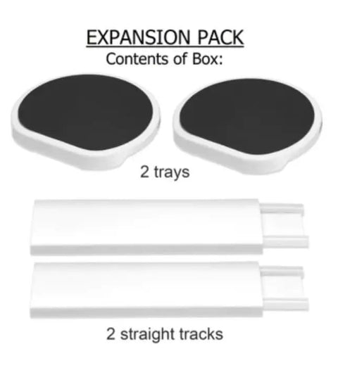 No Stress Lazy Susan Revolution Expansion Pack Dark Gray With Two Straight Tracks And Two Heat Resistant Non Slip Trays, contents displayed.