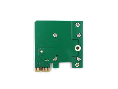Compact Dual Edge Tpu Pcie X1 Low Profile Adapter With Coral Accelerator Support For Machine Learning Ai Projects top view of the green circuit board.