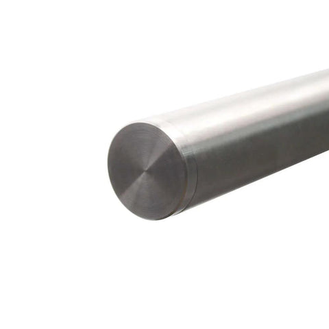 Ten Foot Stainless Steel Sliding Barn Door Hardware Kit With Double Track And Top Mounted Rollers, end view of steel rail