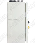 Side view of powder coating oven control panel with light and fan control 240V 75A 18000W, showing connectivity ports and markings.