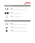 E4 Beverage Reference chart showing espresso, coffee, hot water, ristretto, caffe barista, and lungo barista options.