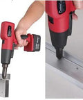 Badass Heavy Duty Cordless Battery Rivet Gun Rechargeable Electric Riveter Fast Driver used on sheet metal, featuring four mandrel sizes.