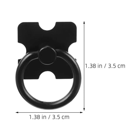 Front view of black round ring cabinet pull with measurements; part of set of four black round ring cabinet pulls handles for closet doors dressers TV cabinets kitchen hardware modern drawer pulls for smooth feel durable build and easy smart home storage.