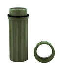 3 In 1 Green Waterproof Match Storage Box With Signaling Mirror And Firestarter Flint opened showing interior and lid