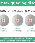 Emery grinding discs for Heavy Duty 24V Wet Bench Grinder, featuring 320, 800, and 3000 mesh options for varied grinding.