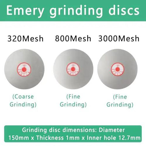 Emery grinding discs for Heavy Duty 24V Wet Bench Grinder, featuring 320, 800, and 3000 mesh options for varied grinding.