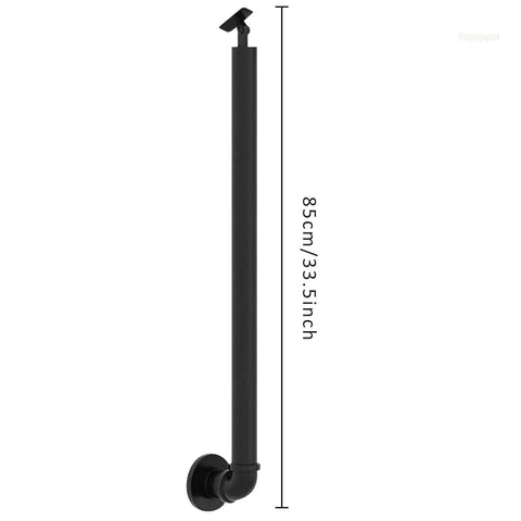 Tough As Nails Solid Wood Outdoor Stair Handrail With Weather Resistant Iron Posts For Porch Steps And Garden Paths showing black iron post 85cm tall.