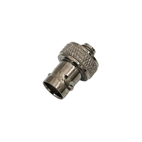 2 Pack SMA Female To BNC Female RF Adapters Low Loss Brass Nickel Plated Body For Ham Radio Coax Cable Reliable For Baofeng UV 5R BF 888S UV K6 UV 5R Plus And Walkie Talkies, side view showing brass nickel finish.