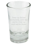 Funny RC Planes Gift Shot Glass For RC Aircraft Lovers with humorous text 'Keep Up Thine Airspeed' on clear glass, 1 oz capacity.