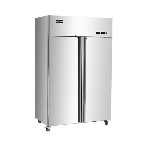 Heavy Duty Commercial Upright Freezer Stainless Steel Two Door Reach In Cooler 36 Cubic Foot Capacity with double doors.