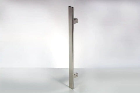 Side view of 18 Inch One Sided Modern Door Handle In Stainless Steel With Chrome Mirror Polish Finish Slick Flat Bar Pull