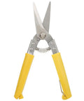 Spring Loaded Metal Snips With Sawtooth Blade For Leather Cutting And Wire Yellow Handle Ergonomic Grip Non Slip PE Handle