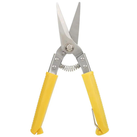 Spring Loaded Metal Snips With Sawtooth Blade For Leather Cutting And Wire Yellow Handle Ergonomic Grip Non Slip PE Handle