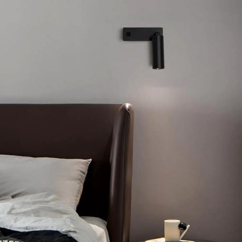 JGSYD Bedside Reading Lamp, Adjustable Metal Wall Light, White/Black Wall Sconce, Modern Led Wall Lamps - 3W - 4000K, Dark setting with bed.