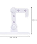 Childproof Door Handle Lock For Cabinets And Doors, White Plastic Safety Lock, dimensions shown with easy no drill install feature