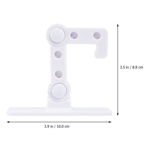 Childproof Door Handle Lock For Cabinets And Doors, White Plastic Safety Lock, dimensions shown with easy no drill install feature